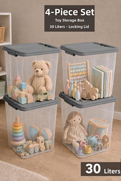 Meleni Baby 4-Compartment Deep Toy Box - Organizer with Locking Lid Baby Kids...