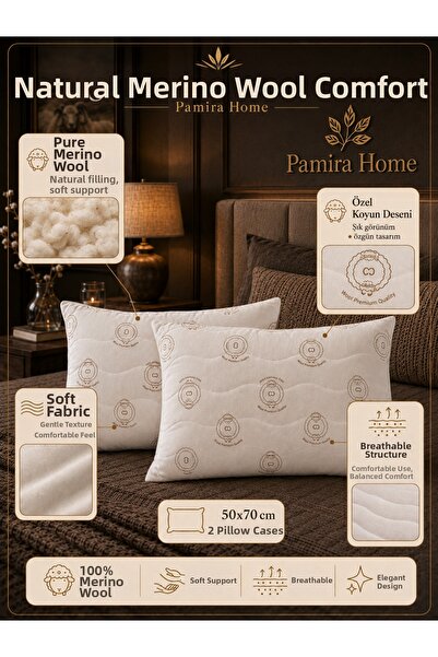 Pamira Home طقم من وسادتين محشوتين بصوف ميرينو بنسبة 100% مقاس 50x70 سم - قاب...
