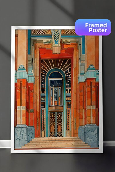 Zestia Pictură murală artistică Art Deco cu ramă albă, Intrare în clădire ist...
