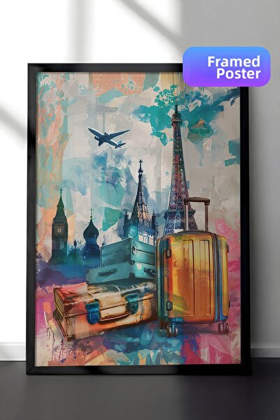 Zestia Black Framed Pop Art Travel Wall Art, World Icons Collage, No: 20465