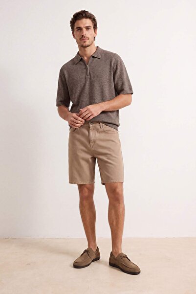 Trendyol Kollektion Beigefarbene Baggy / weit geschnittene Denim-Shorts & Ber...