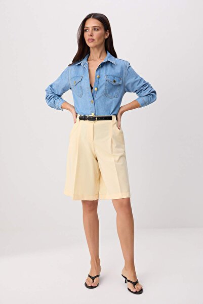 Trendyol Collection Cămașă de bază din denim 100% bumbac cu detaliu nasturi a...