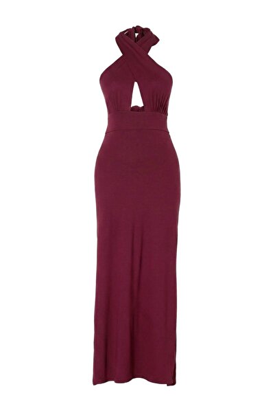 Trendyol Collection Rochie de plajă maxi tricotată, cu guler halter, culoare ...
