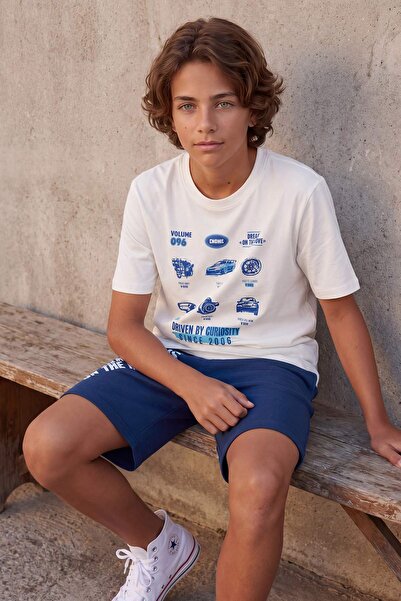 TRENDYOLKIDS Set tricotat cu imprimeu ecru - Partea inferioară și partea supe...