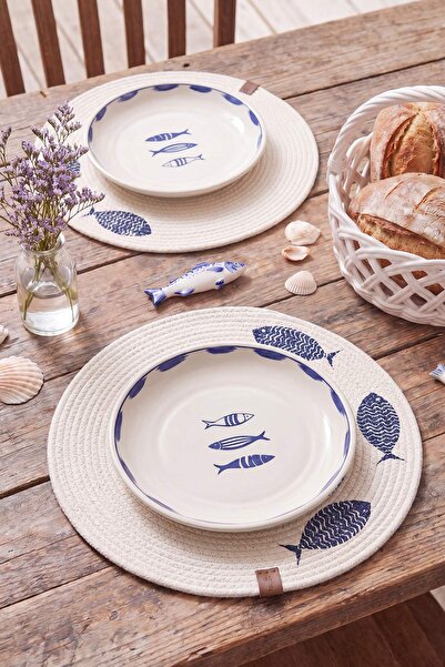 TRENDYOLMİLLA HOME Σετ Σουπλά τεμαχίων με θέμα τη θάλασσα και ψάθινη εμφάνιση...