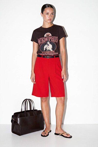 Drop by TrendyolMilla Crvene plisirane duge šortseve sa pojasom TDRSS26SR00014