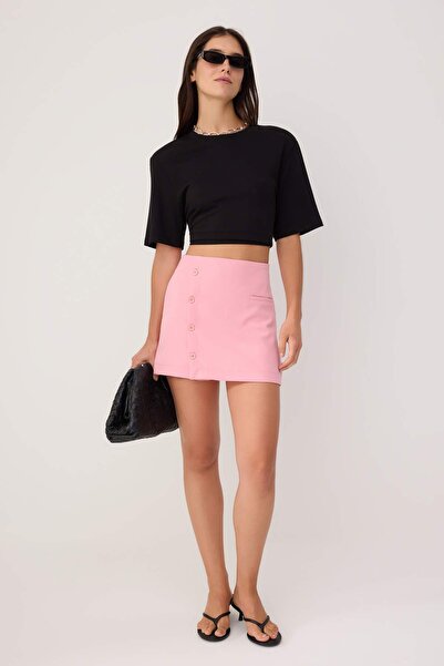 Trendyol Collection Light Pink Mini Button Detailed Shorts Skirt Shorts & Ber...