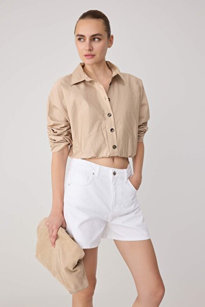 Trendyol Collection White Dolphined High Waist City Boy Denim Shorts Twoss26S...