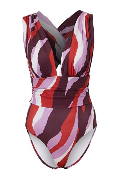 Trendyol Collection Costum de baie cu model abstract, drapat, cu decolteu în ...