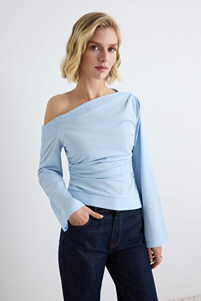 Trendyol Collection Blue Off-Shoulder Woven Blouse Twoaw27Bz00059