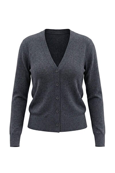 Trendyol Collection Anthracite Wool V-Neck Padded Oversize Knitwear Cardigan ...