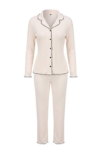 Trendyol Collection Set de pijamale tricotate cu tiv, ecru, pentru bebeluși, ...