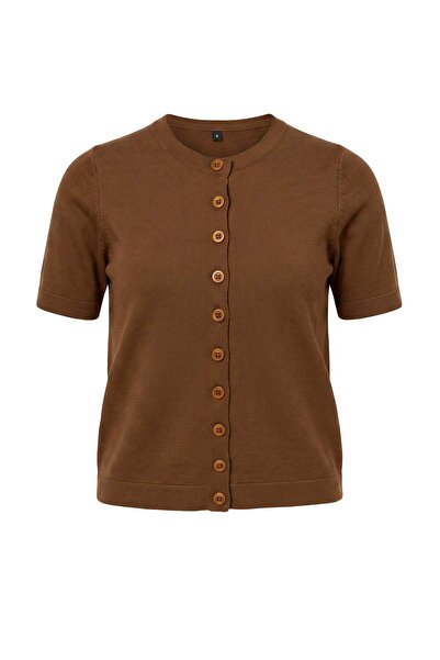 Trendyol Collection Brown Crew Neck 2-Piece Knitwear Blouse-Cardigan Twoss26H...