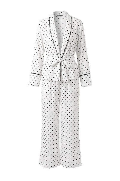 Trendyol Collection Ecru-Black Plain Shally Woven Pajama Set Thmaw22Pt1109