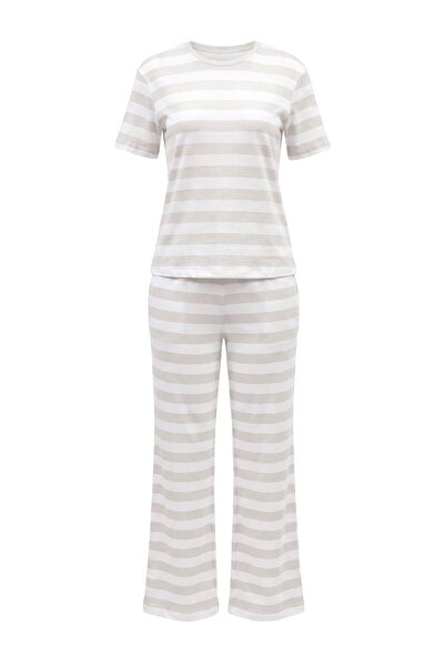 Trendyol Collection Gray Striped and Pocketed Knitted Pajama Set Thmaw27Pt00142