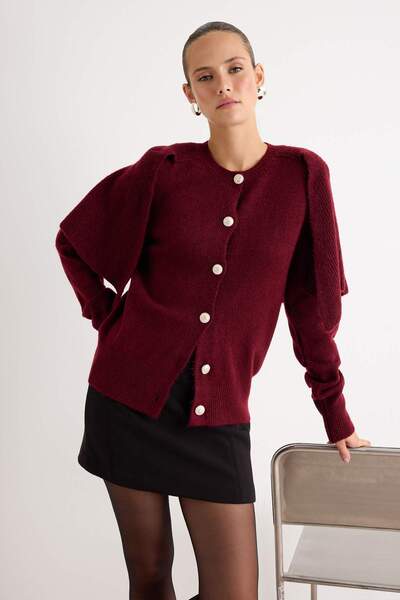Trendyol Collection Burgundy Premium Yarn/Special Yarn Knitwear Cape Detailed...