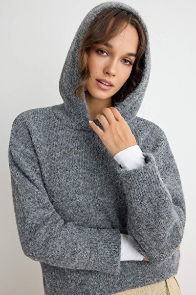 Trendyol Collection Dark Gray Moheir Look Soft Textured Knitwear Sweater Twoa...