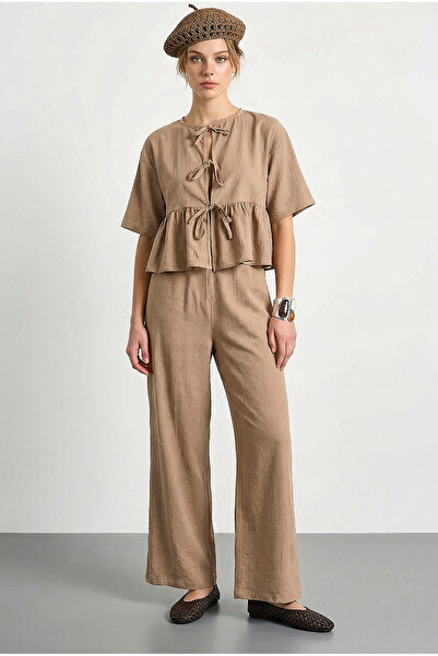 Bianco Lucci Γυναικείο κορδόνι με λεπτομέρεια κοντομάνικο παντελόνι μπλούζα κ...