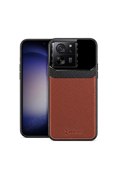 Zebana Xiaomi Mi 13T Pro Uyumlu Kılıf Lens Deri Kılıf Kahverengi