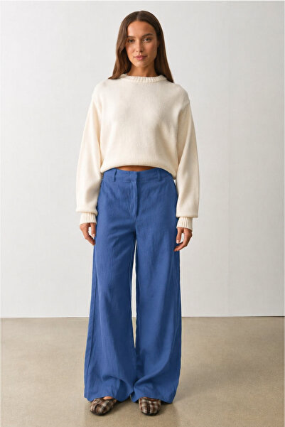 Madmext Ίντιγκο Παντελόνι Λινό Ψηλόμεσο με Φαρδιά Μπατζάκια MG2718