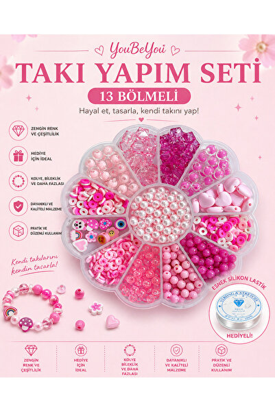 By MO Accessories Σετ κατασκευής κοσμημάτων για παιδιά με ροζ χάντρες σε κουτ...