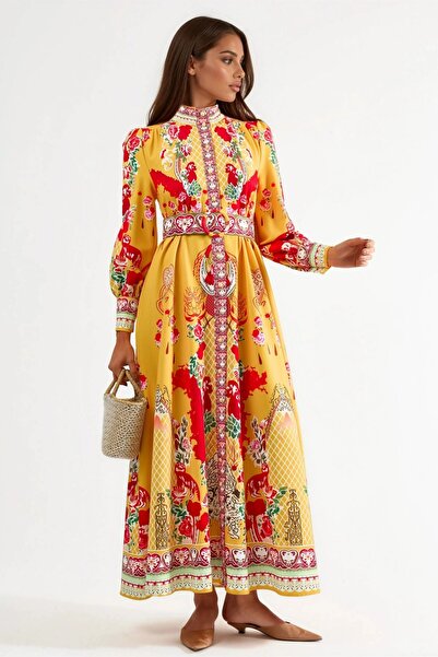 Hiccup MSN Floral Maxi Dress with Button Closure and Shirt Collar