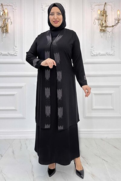 TRENDTESETTÜR KADIN SİYAH TAŞ DETAYLI ABİYE ELBİSE T 3721