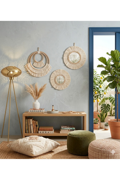 kattuna Wall Art Makrome Ve Boncuklu Ayna Duvar Dekorasyon Ürünü 3’lü Set