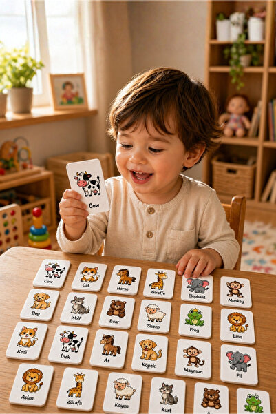 kalides Ahşap Hafıza Kartı Seti – HAYVANLAR - Eşleştirme Oyunu – Okul Öncesi Zeka & Dikkat Geliştirici Oyun Kartları – Puzzle Oyuncak