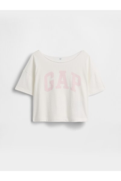 GAP Kız Çocuk Beyaz Oversized Wide-Neck T-Shirt