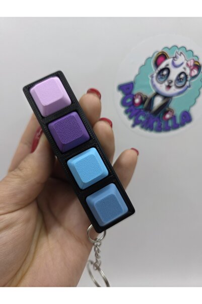 Ponçikella Clicker Klavye – 4 Tuşlu Fidget Oyuncak 3D Baskı Siyah Tabanlı Mav...