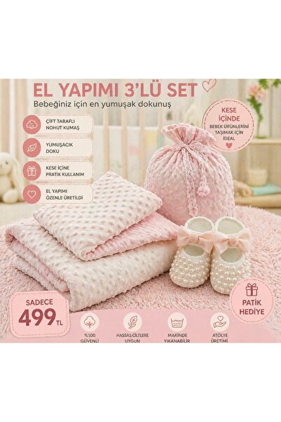 Genel Markalar Bebek Battaniye Takım Çift Taraflı Nohut Desen, Yastık ve Eşya...