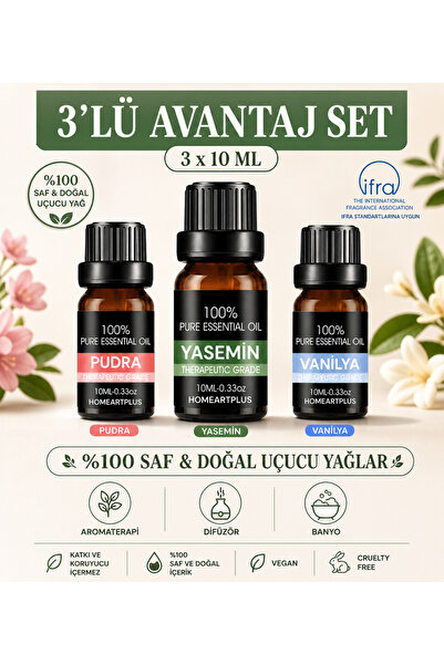homeartplus 3x10 ml Esans Bebek Pudrası  , Vanilya , Yasemin  Koku Buhurdanlı...