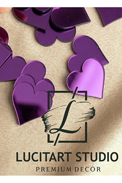 LucitART 10'lu Paket Mor (Violet) Pleksi Kalp Ayna Dekoratif Kalpler 1mm Kend...