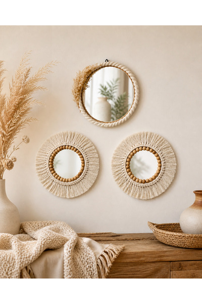 kattuna Wall Art Boncuklu Makrome Ayna Duvar Dekorasyon Ürünü Zrn044