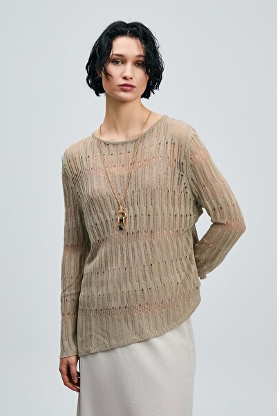 Lufian 121090043 Lace Kadın Örme T-Shirt Kadın Tişört VİZON