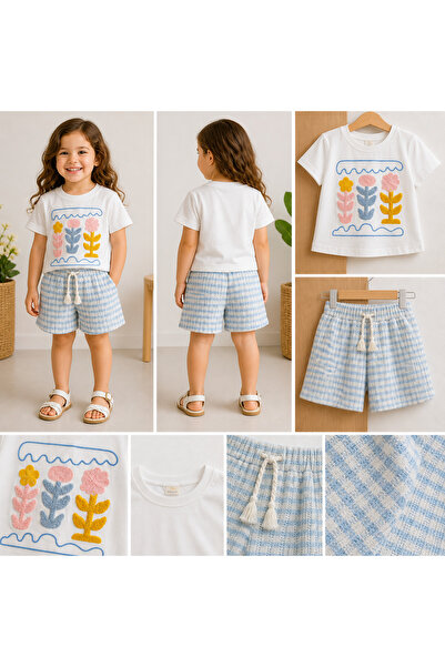 Wow colors Girl's Floral Embroidered T-Shirt and Shorts Set - Summer Cotton 2...