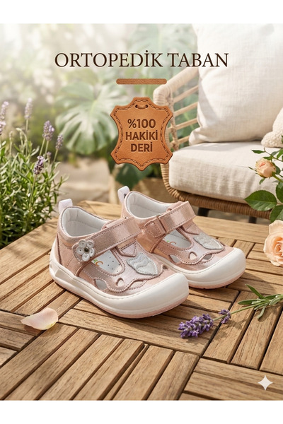 nuh kids Hakiki Deri Ortopedik Taban İlk Adım Bebek Sandalet