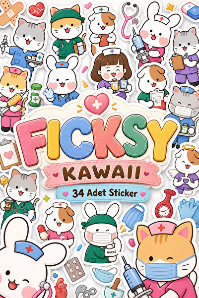 Ficksy Kawaii Stili Sevimli Hayvanlar Hemşire Temalı Sticker Seti - 34 Adet E...