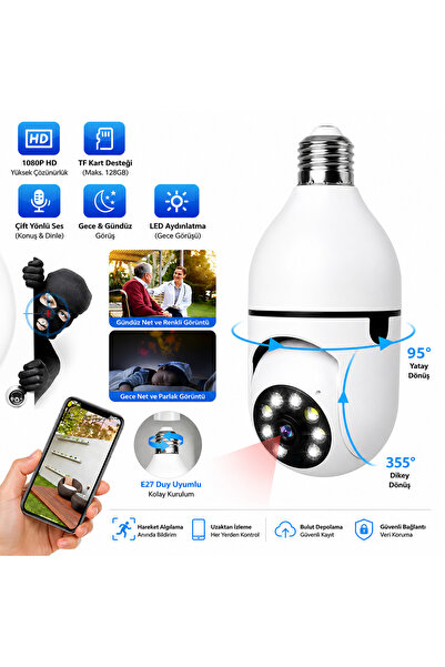 Lisa Butik Lisa Cmr19 Wifi 360 Panoramik Kamera Gece Görüş Ses Akıllı Hareket...