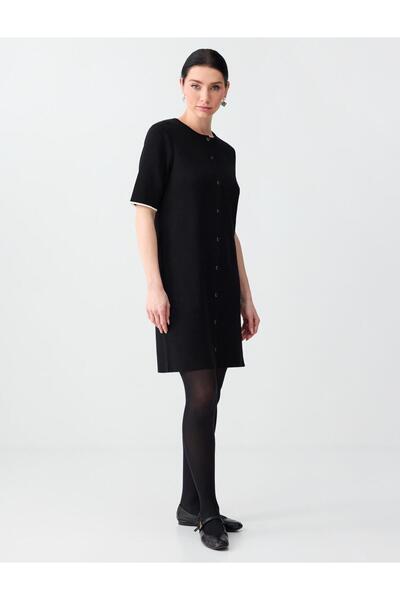 Jimmy Key Manșon negru pentru cot guler rotund Mini rochie tricotată