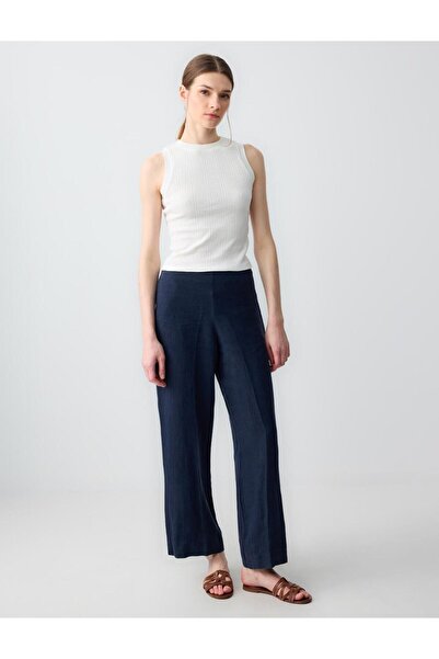 Jimmy Key Pantaloni lungi cu talie normală 100% in albastru bleumarin
