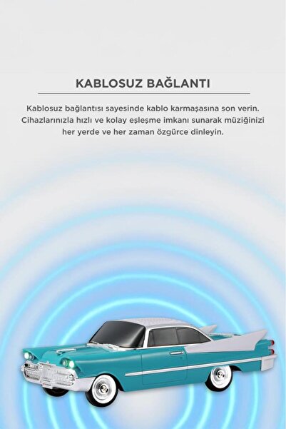 Torima Bluetooth Hoparlör Retro Klasik Araba Tasarımlı TWS 10W FM USB Speaker D86 Koyu Yeşil