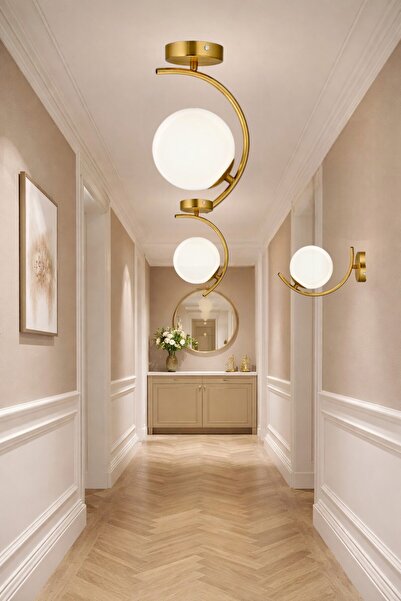 ESSLİGHT Flora tekli eskitme plafonyer beyaz camlı modern antre hol avizesi