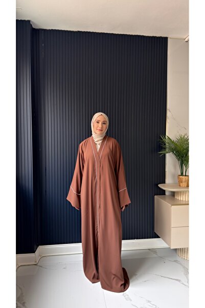 EYMAHCA Biyeli Abaya Modern Kesim Rahat Kalıp Günlük Şık Tesettür Elbise Sütl...