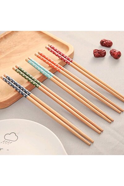 optana 1 Çift Chopstick Yıkanabilir Desenli Bambu Yemek Sushi Çubuk