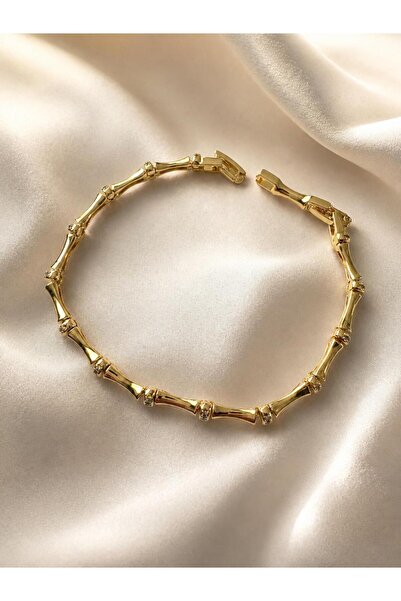 Ceso Accesories 14K Gold Kaplama Taşlı Boğumlu Kemik Zincir Bileklik