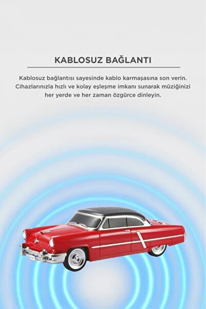 Torima Bluetooth Hoparlör Retro Klasik Araba Tasarımlı 10W FM USB Speaker D85 Kırmızı