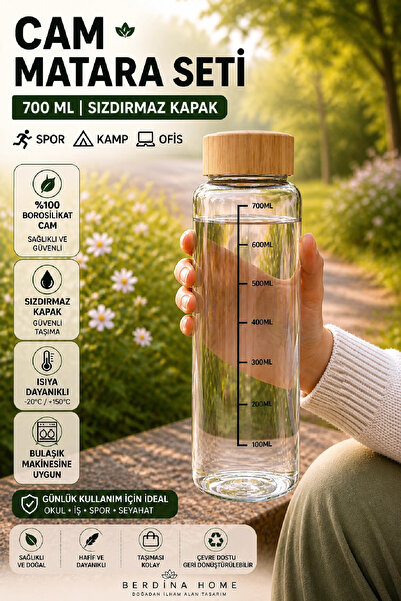 Berdina Home Borosilicate Glass Flask with Bamboo Lid Vacuum Lid Water Bottle...