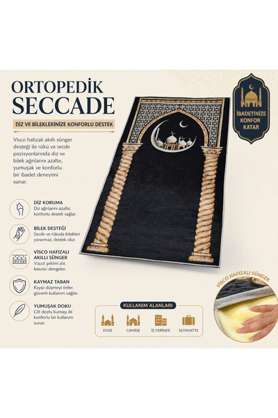 Fabrix Home Secdeyolu Ortopedik Seccade (Kadife Dua kitabı + Zikirmatik Hediy...